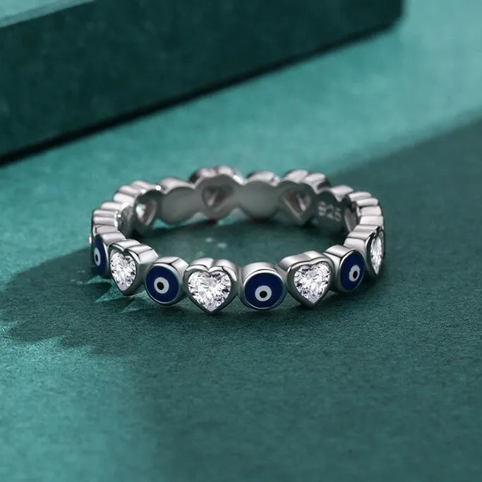 Anillo Ojo Turco y Corazón (Plata 925)