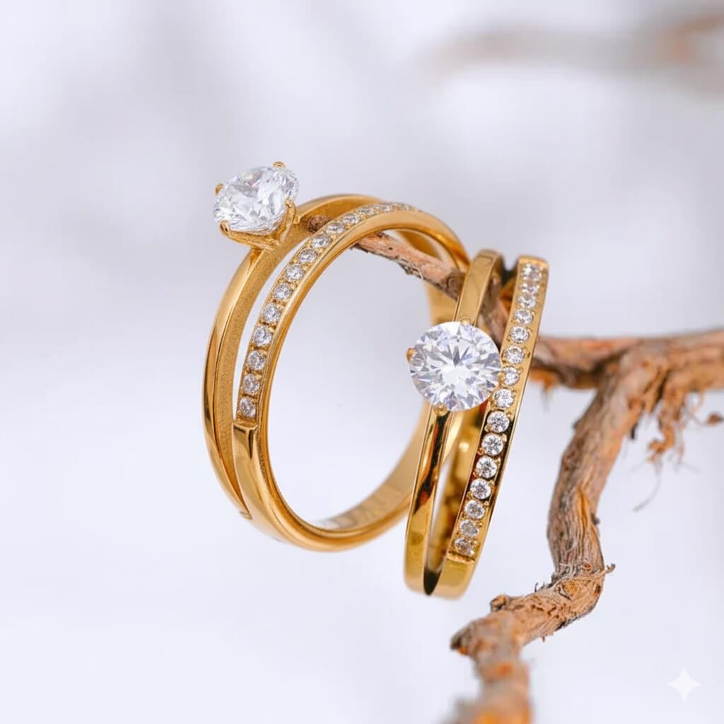 Anillo Doble Tachonado Punto de Luz (Chapado en Oro)