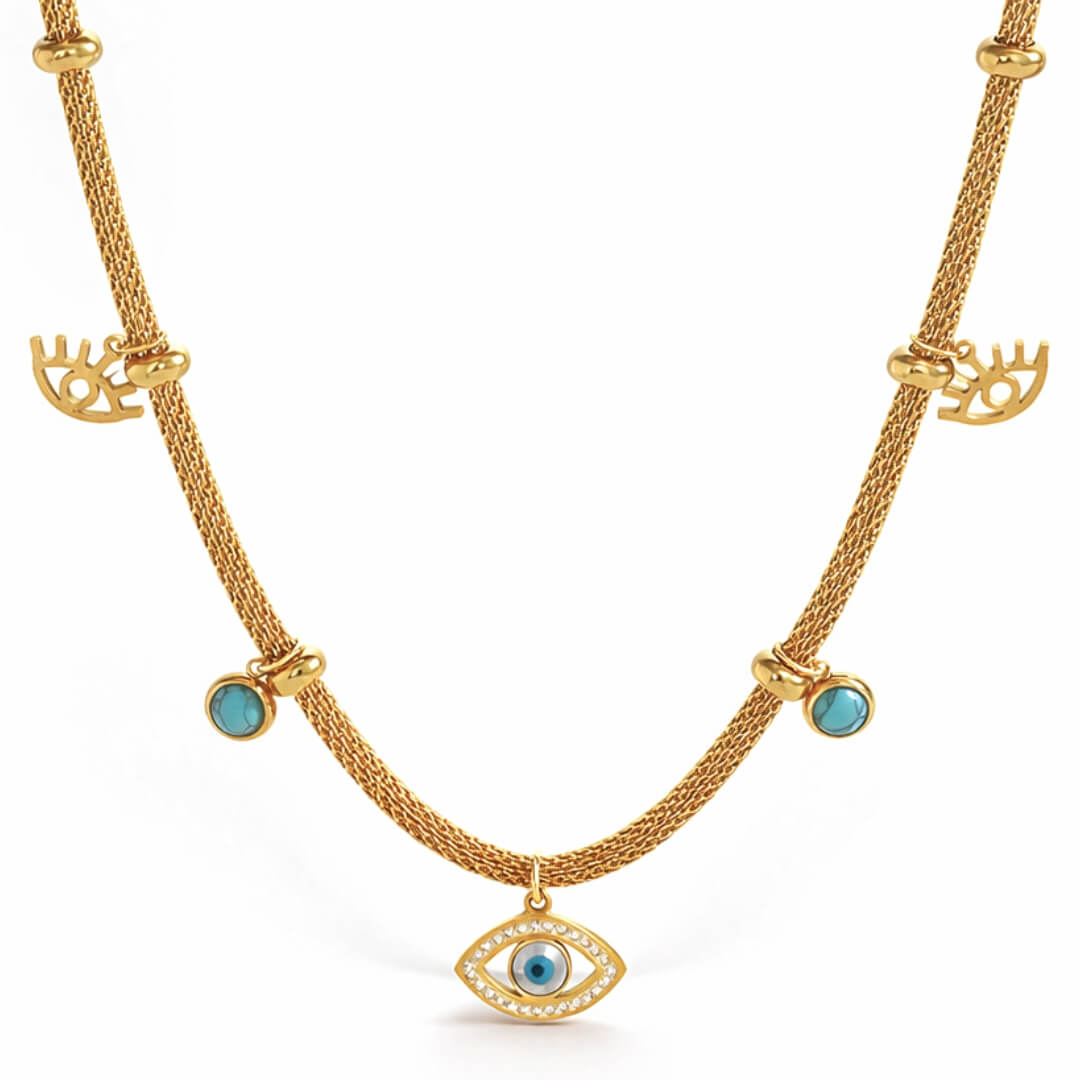 Collar Ojo Turco con Perla Turquesa (Bañado en Oro 18K)