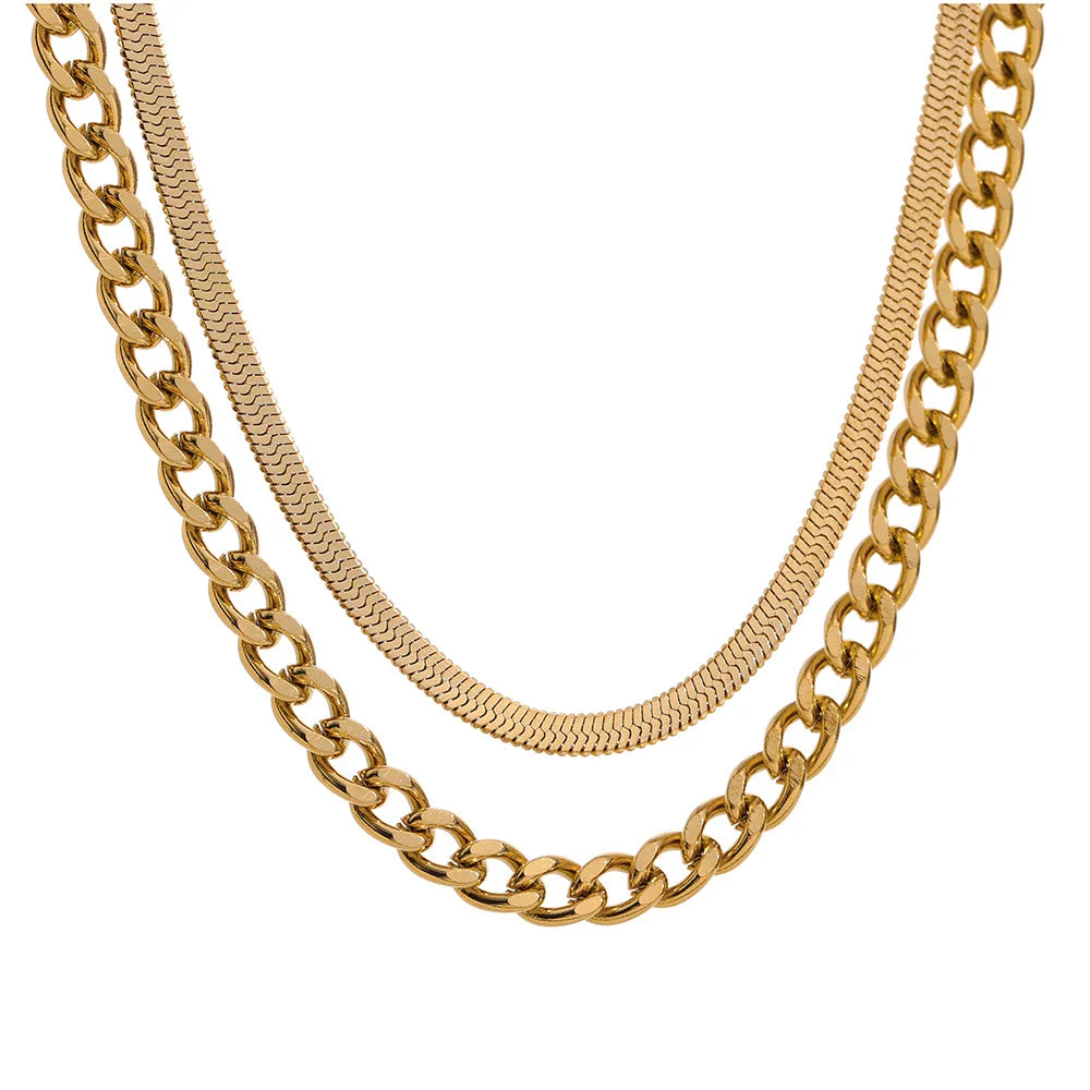 Collar De Capas De Malla Y Cadena Chapado En Oro 18K collar-de-capas-de-malla-y-cadena-chapado-en-oro-18k