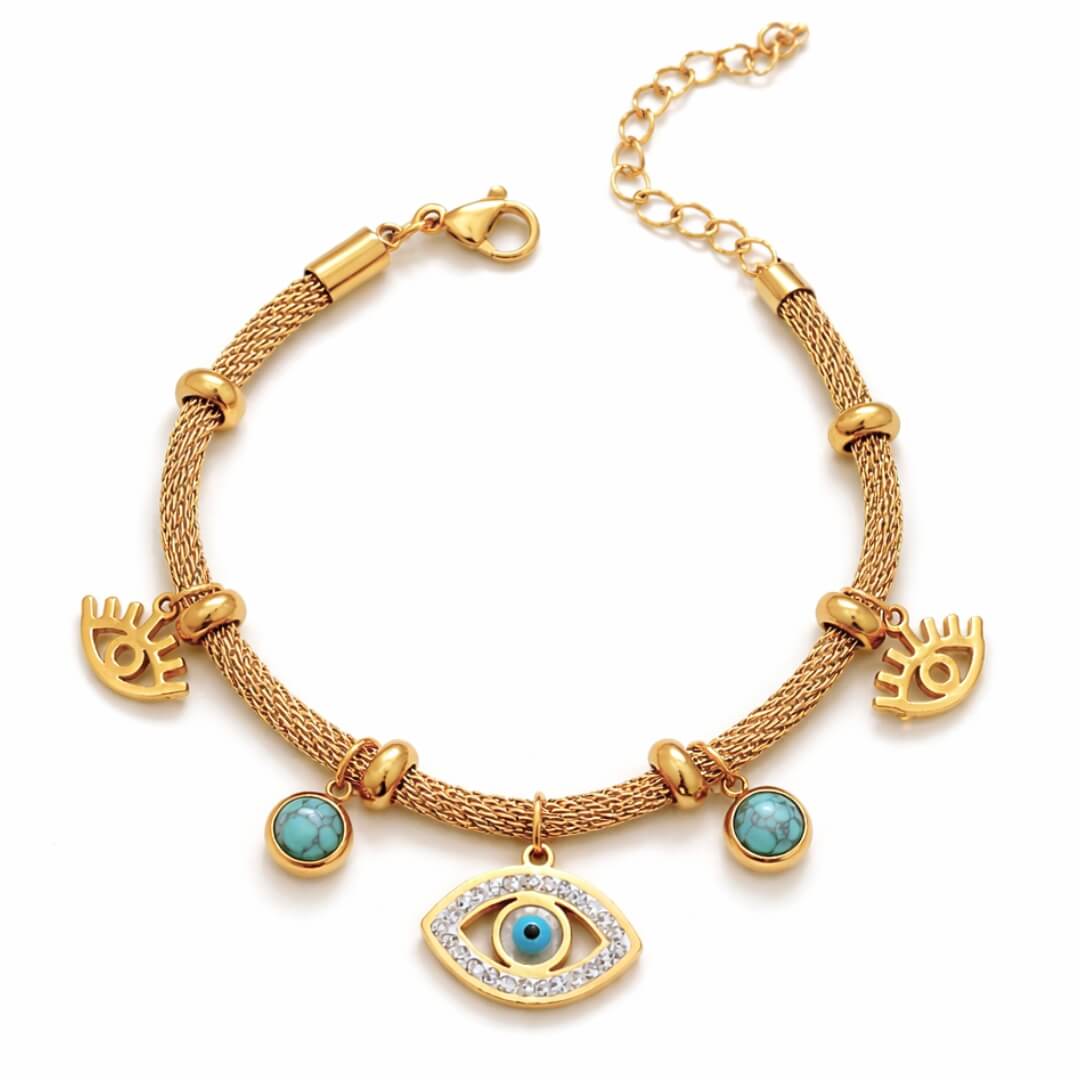 Pulsera Ojo Turco con Perla Turquesa (Chapado en Oro 18K)