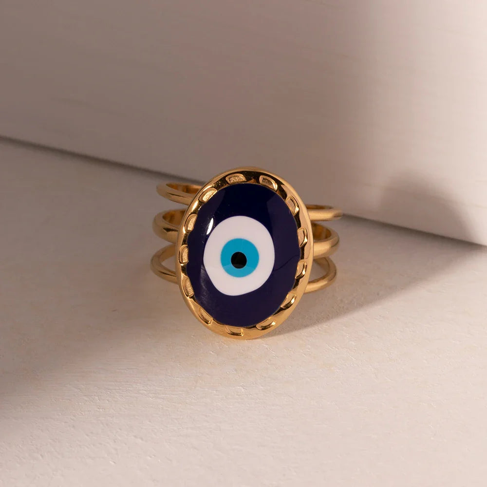 Anillo Amuleto Ojo Griego (Chapado en Oro)