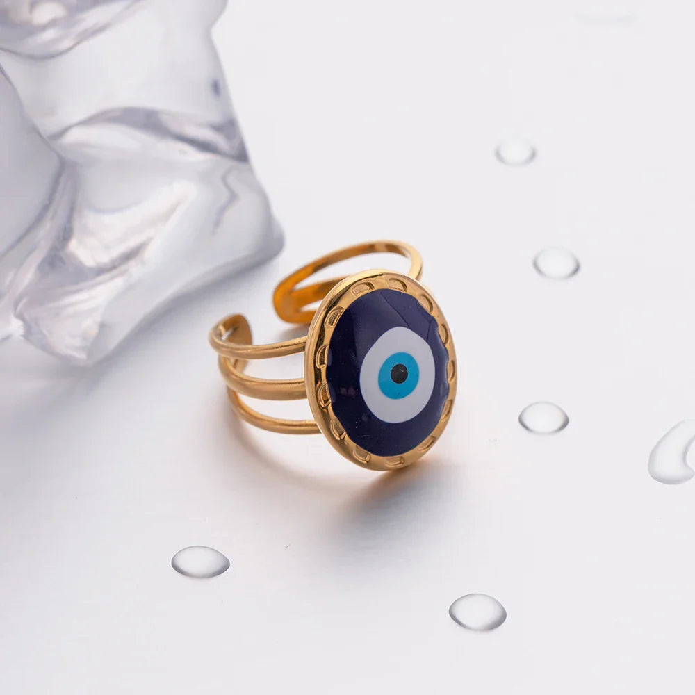 Anillo Amuleto Ojo Griego (Chapado en Oro)