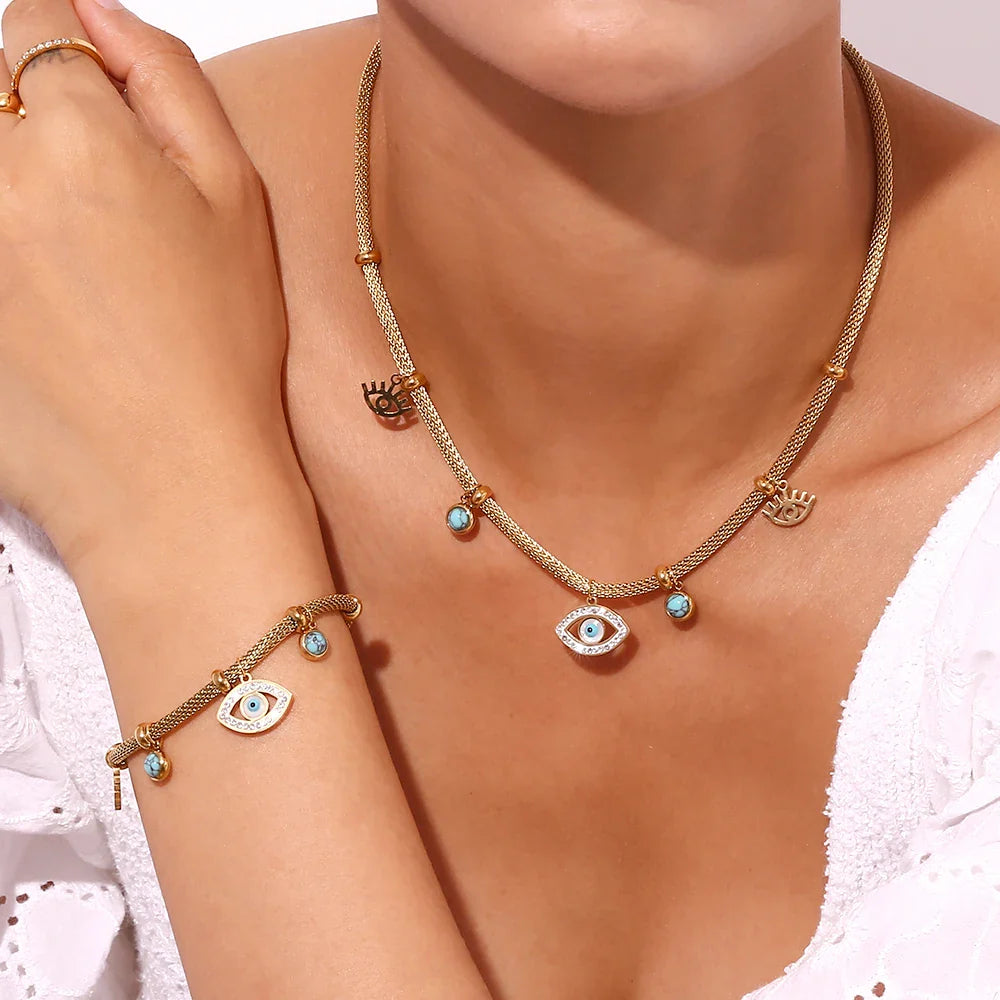 Pulsera Ojo Turco con Perla Turquesa (Chapado en Oro 18K)