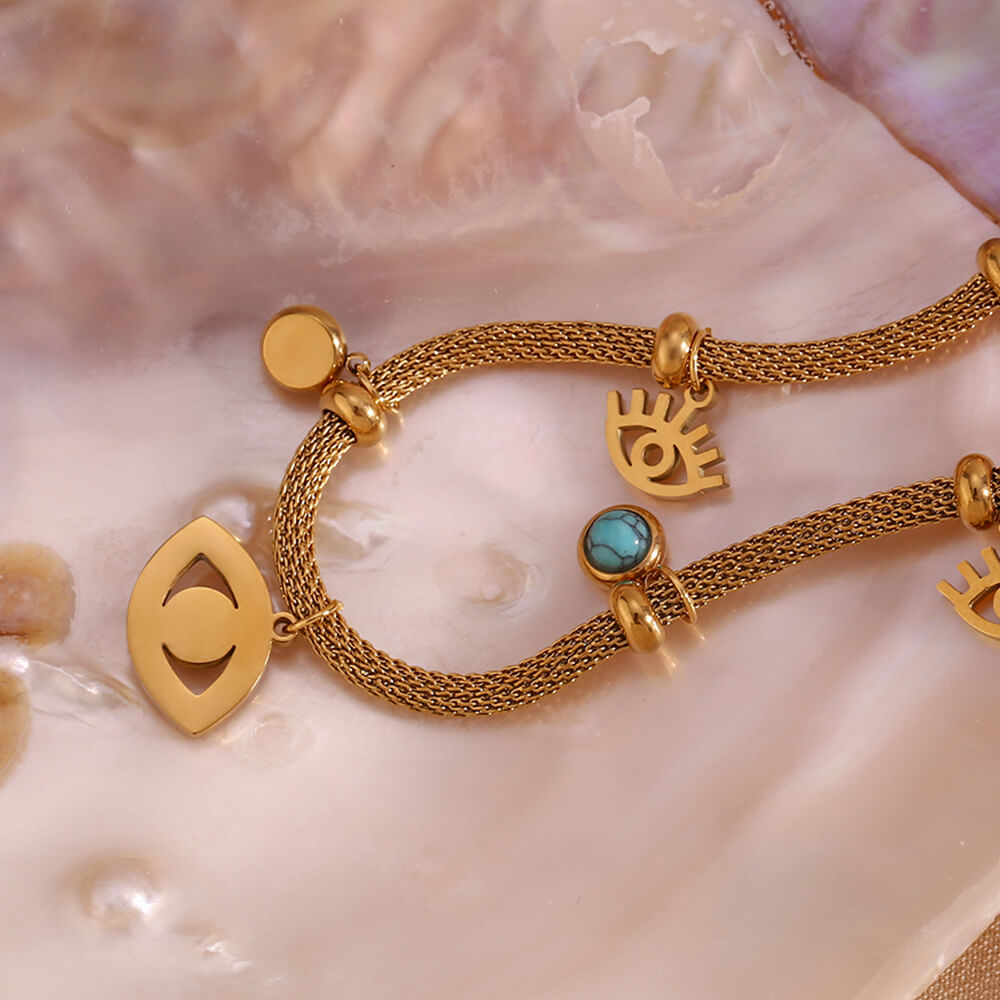 Pulsera Ojo Turco con Perla Turquesa (Chapado en Oro 18K)