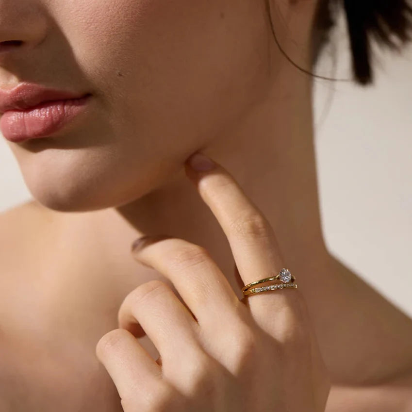 Anillo Doble Tachonado Punto de Luz (Chapado en Oro)