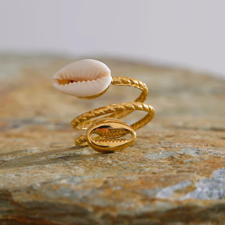 Anillo Doble Caracoles (Chapado en Oro)