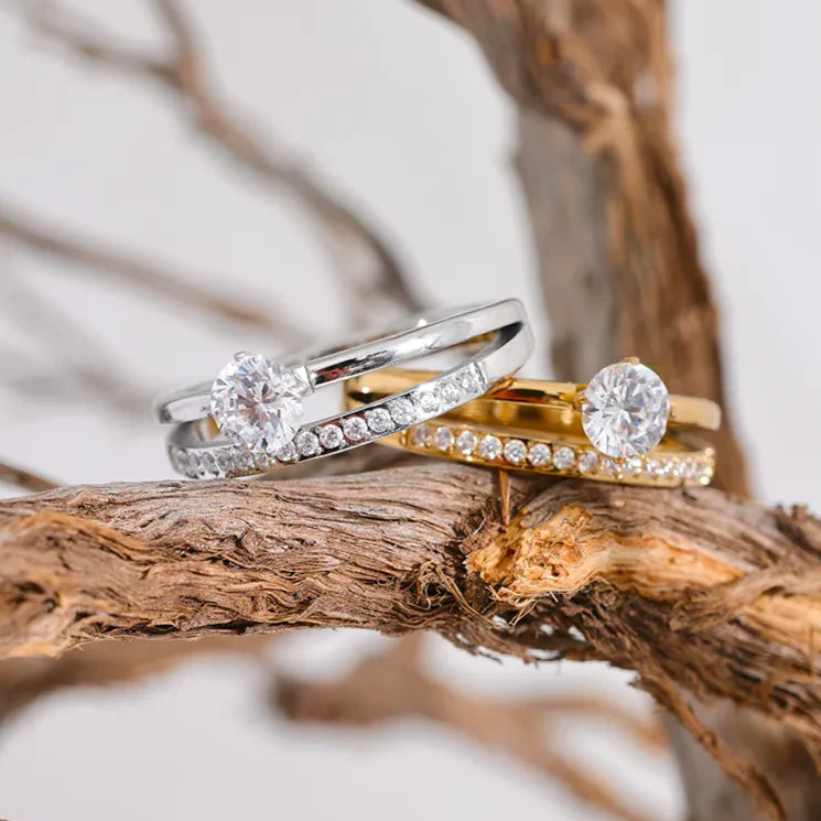 Anillo Doble Tachonado Punto de Luz (Chapado en Oro)