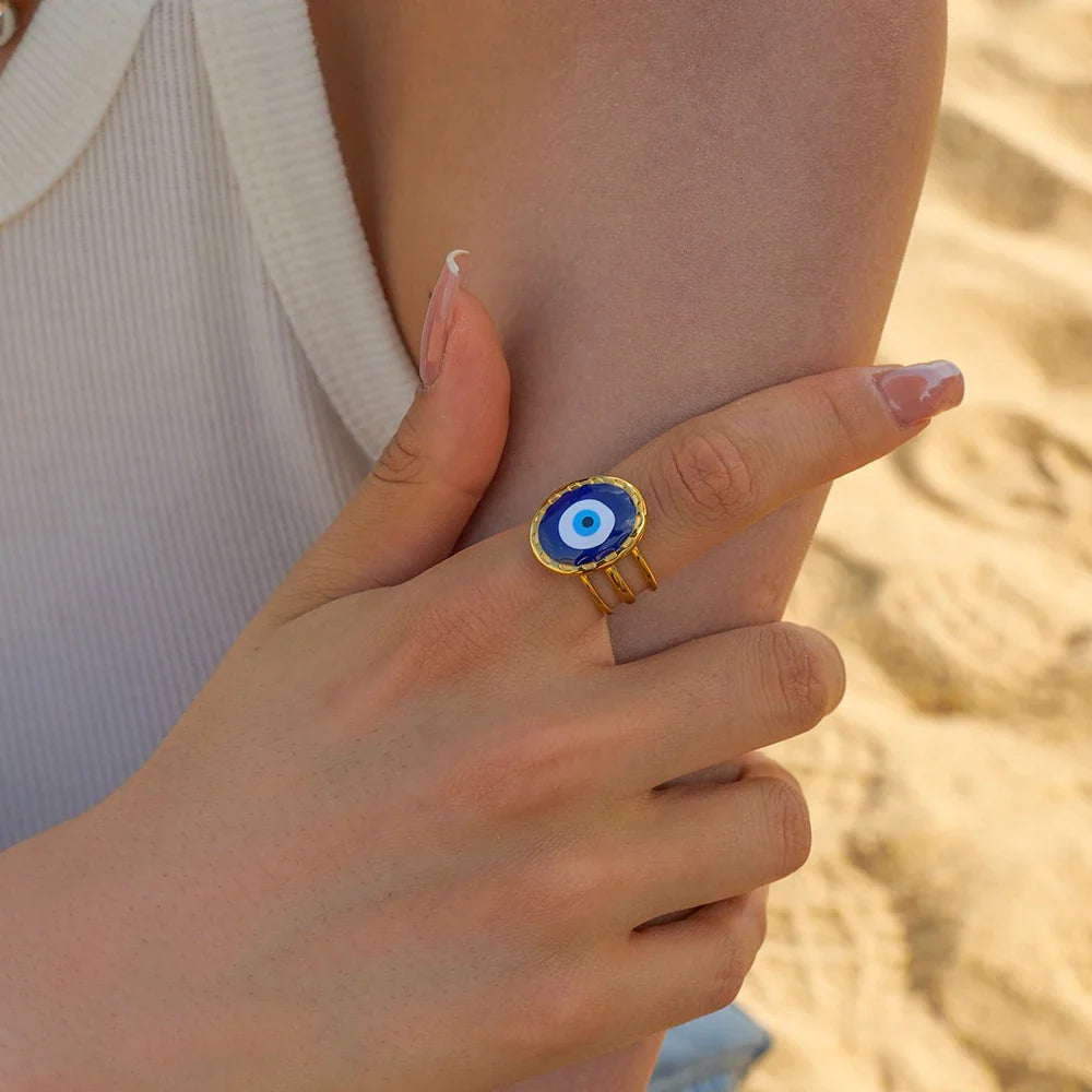Anillo Amuleto Ojo Griego (Chapado en Oro)