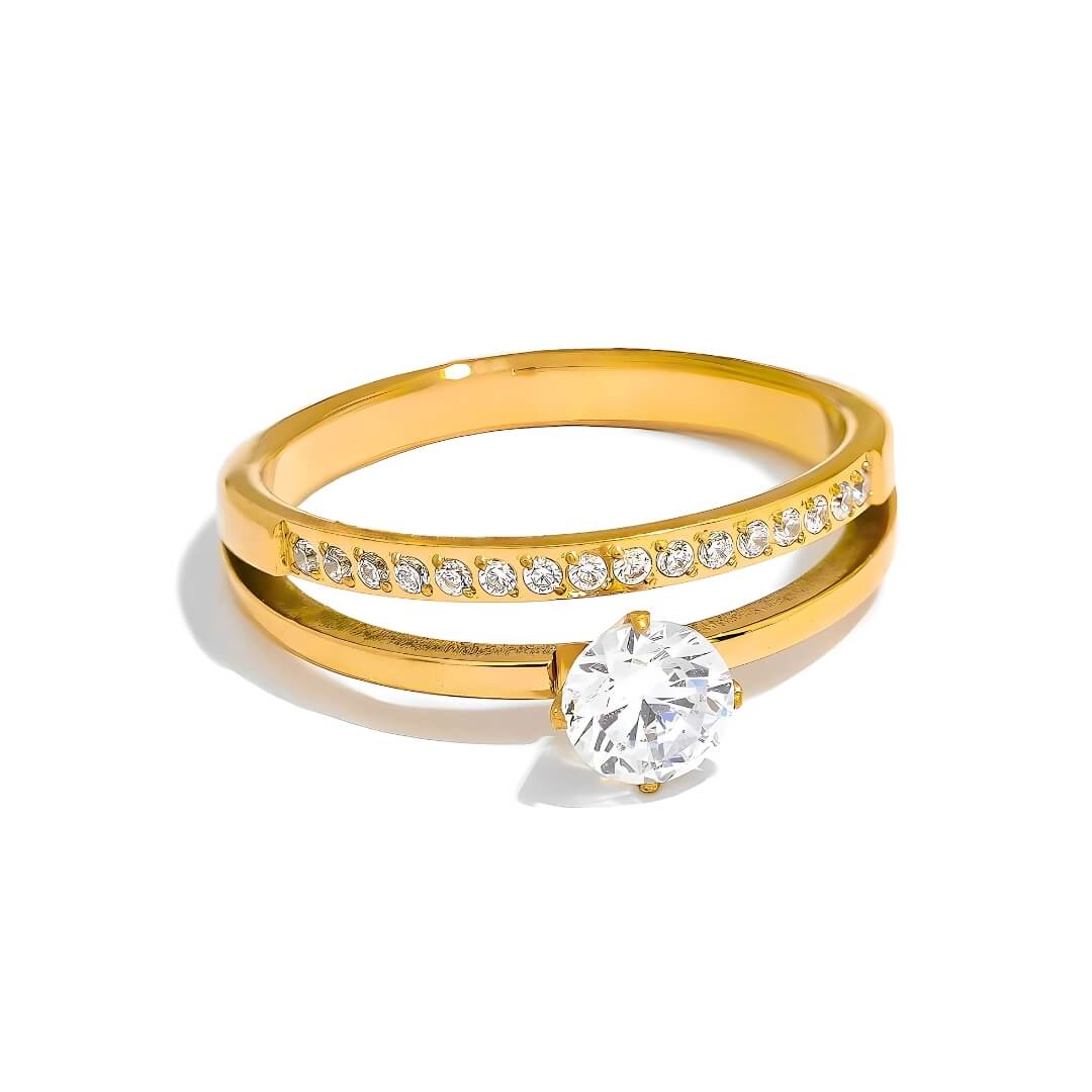 Anillo Doble Tachonado Punto de Luz (Chapado en Oro)