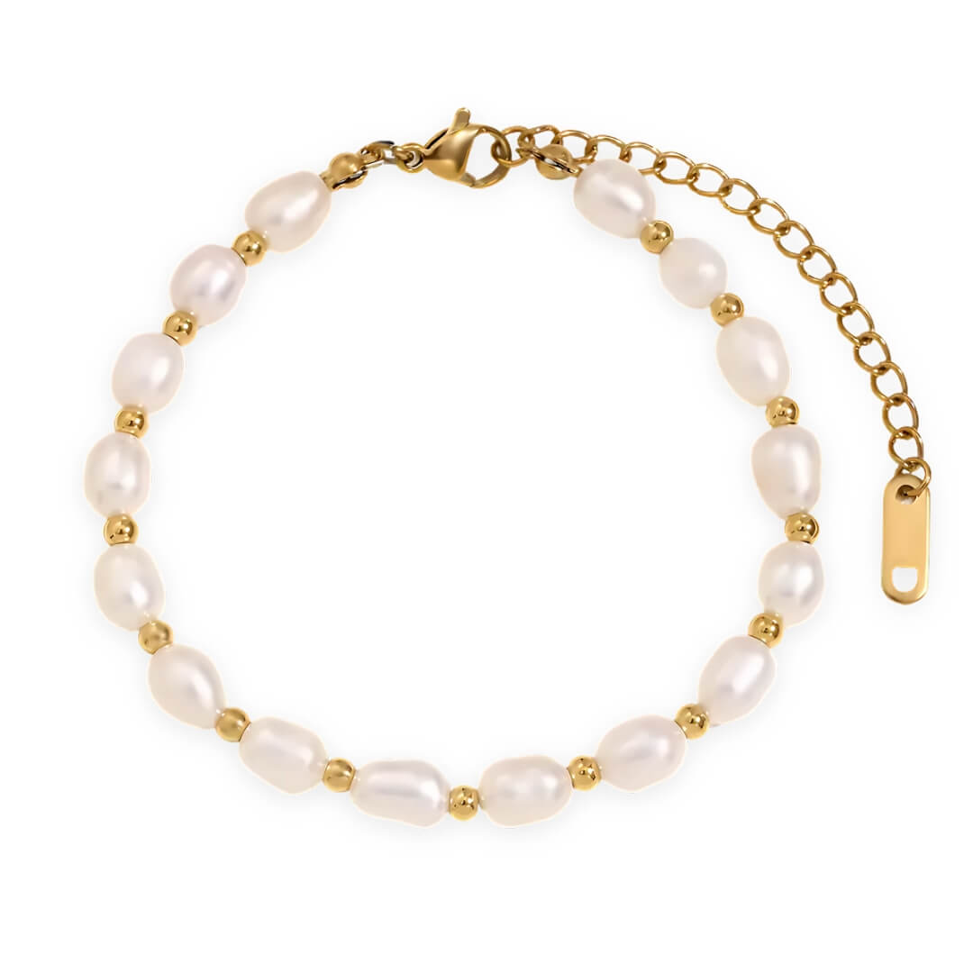 Pulsera Clásica de Perlas Naturales (Chapada en Oro)
