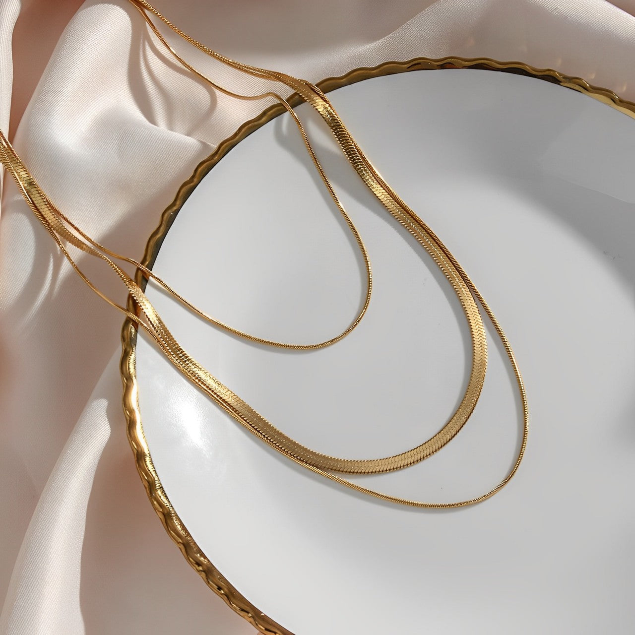 Collar Mixto de Malla y Cola de Ratón (Chapado en Oro 18K de 18K)