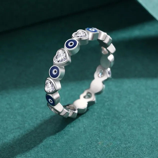 Anillo Ojo Turco y Corazón (Plata 925)