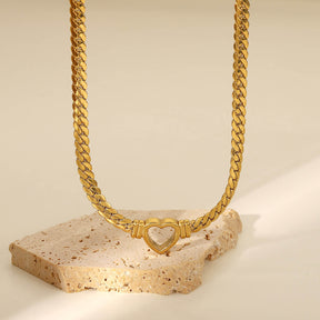 Collar Corazón con Cadena de Eslabones Gruesos (Chapado en Oro 18K)