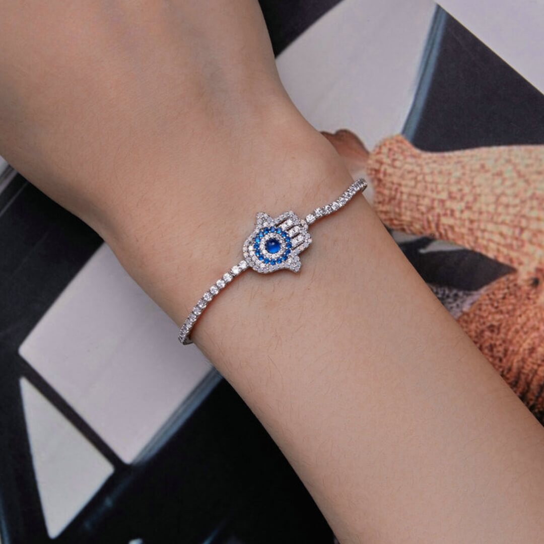 Pulsera Mano de Fátima con Cristales de Circonia (Plata 925)