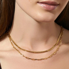 Mix Collar Roma Cadena y Eslabones Rectangulares (Chapado en Oro 18K)