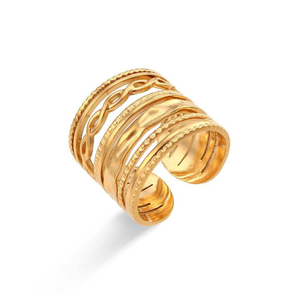 Anillo Largo Chloé con Texturas (Chapado en Oro)