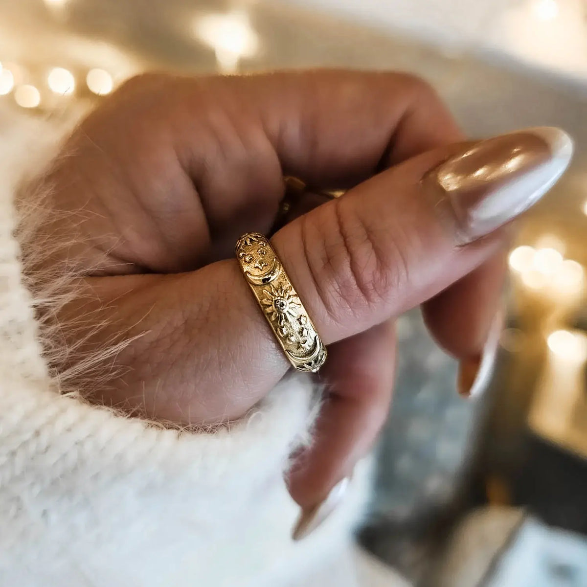 Anillo Celeste Sol y Luna Circonia (Chapado en Oro 18K)