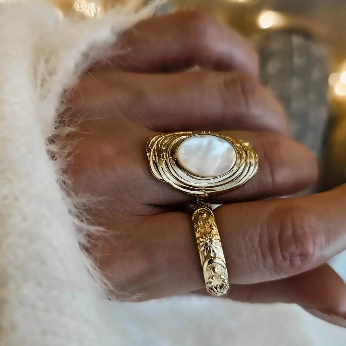 Anillo Celeste Sol y Luna Circonia (Chapado en Oro 18K)
