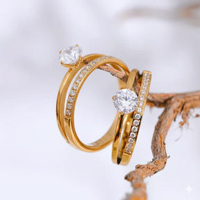 Anillo Doble Tachonado Punto de Luz (Chapado en Oro)