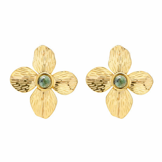 Arete Flor de Esmeralda (Chapado en Oro 18K)