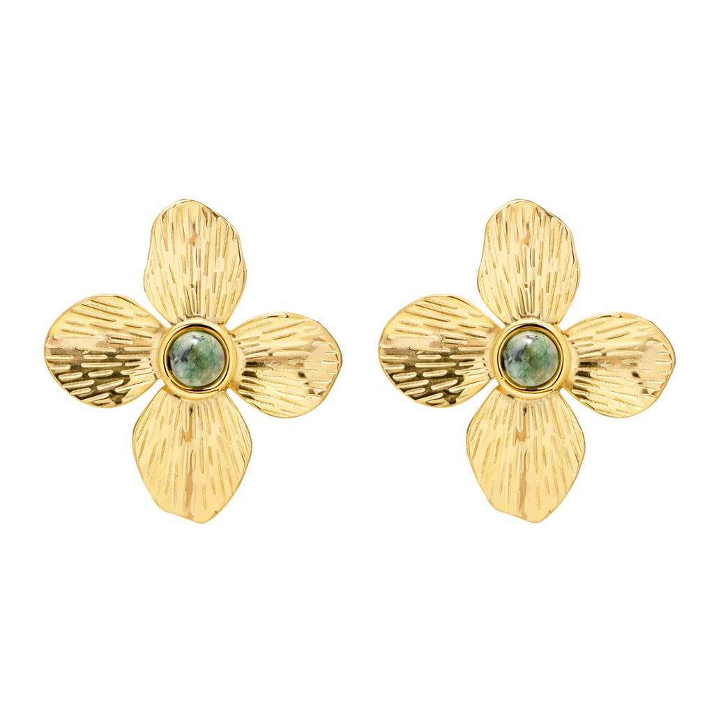 Arete Flor de Esmeralda (Chapado en Oro 18K)