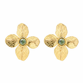 Arete Flor de Esmeralda (Chapado en Oro 18K)