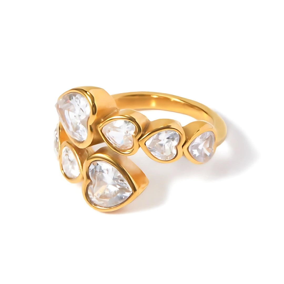 Anillo Corazones en Circonia Cúbica (Chapado en Oro 18K)