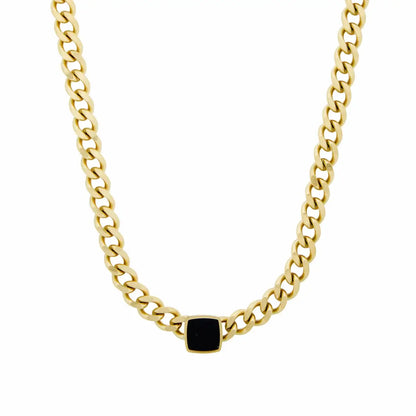 Collar de Cadena Ónix Cuadrado (Chapado en Oro)