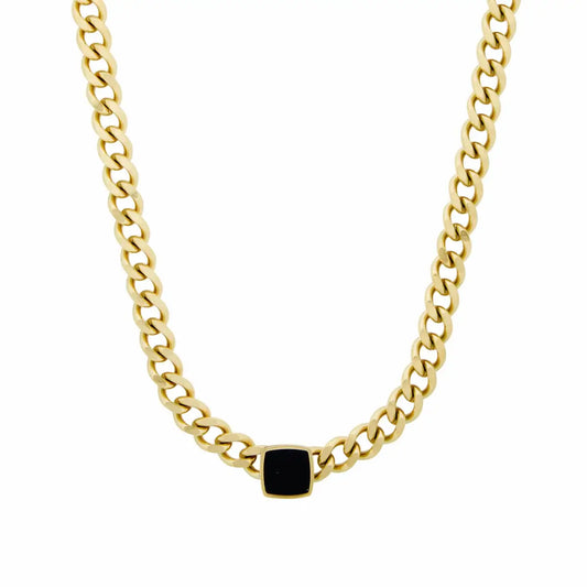 Collar de Cadena Ónix Cuadrado (Chapado en Oro)