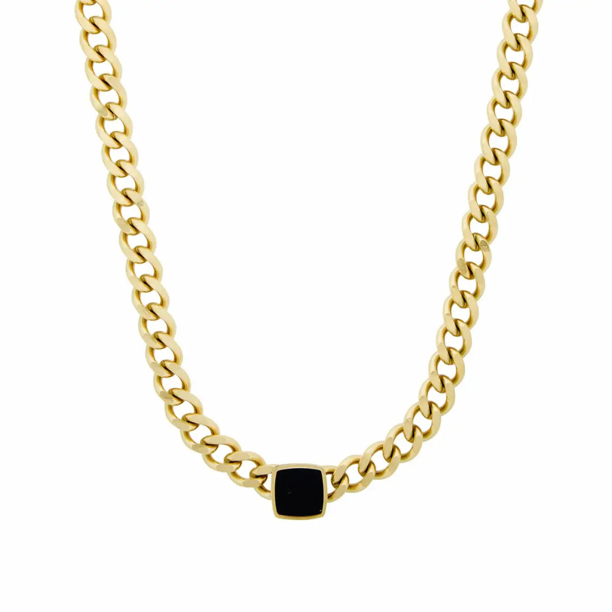 Collar de Cadena Ónix Cuadrado (Chapado en Oro)