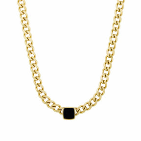 Collar de Cadena Ónix Cuadrado (Chapado en Oro)