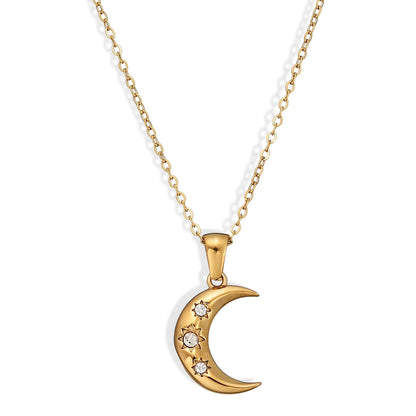 Collar Luna Creciente de Circonia (Chapado en Oro 18K)