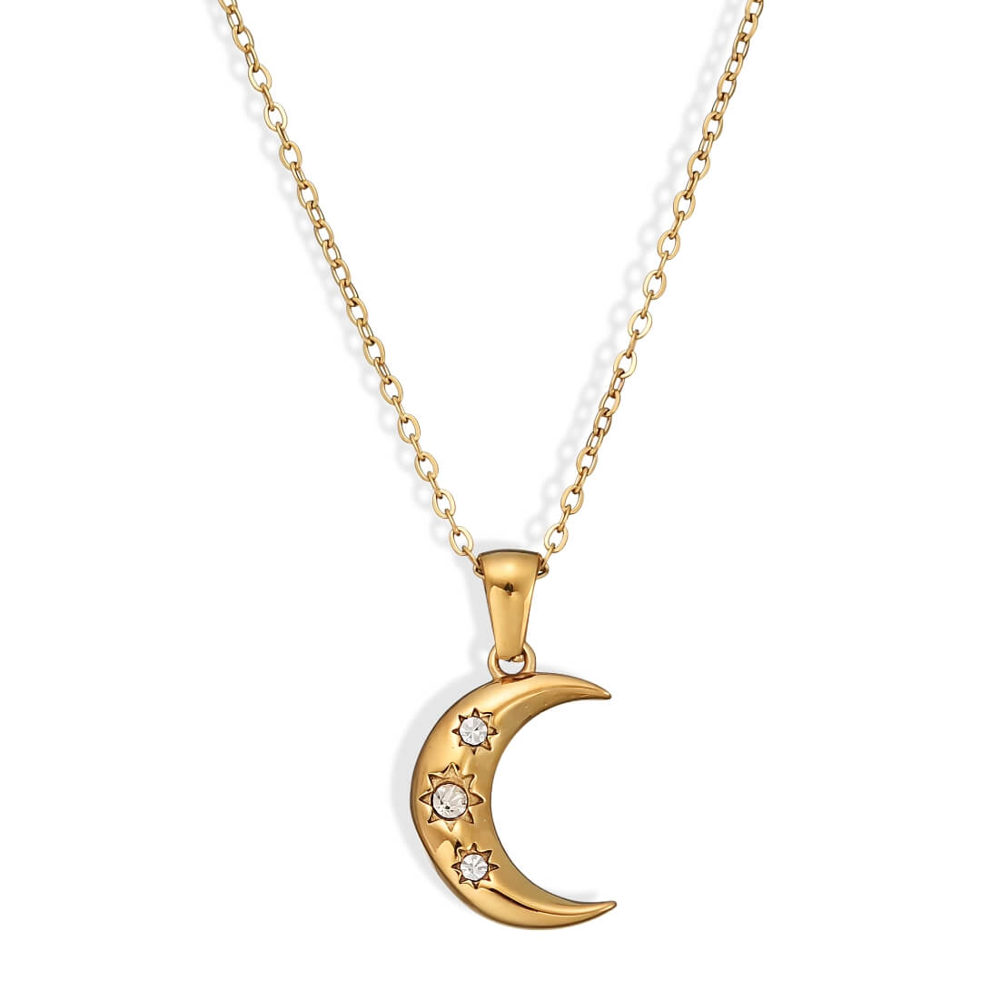 Collar Luna Creciente de Circonia (Chapado en Oro 18K)
