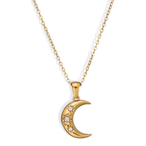 Collar Luna Creciente de Circonia (Chapado en Oro 18K)