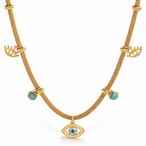 Collar Ojo Turco con Perla Turquesa (Bañado en Oro 18K)