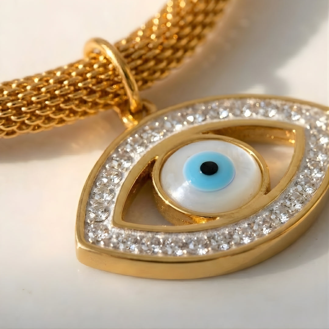 Collar Ojo Turco con Perla Turquesa (Bañado en Oro 18K)