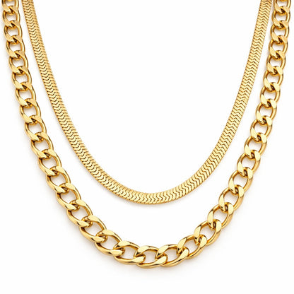 Collar de Capas de Malla y Cadena (Chapado en Oro 18K)