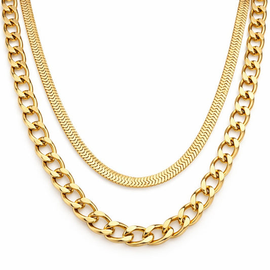 Collar de Capas de Malla y Cadena (Chapado en Oro 18K)