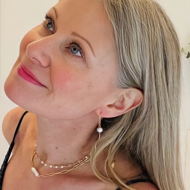 Collar de Perla Rústica con Eslabones (Chapado en Oro 18K)