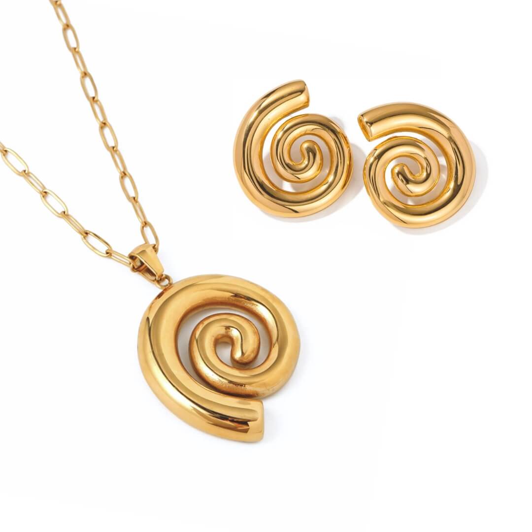 Conjunto Espiral Chunky: Collar + Arete (Chapado en Oro 18K)