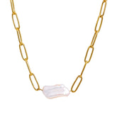 Collar de Perla Rústica con Eslabones (Chapado en Oro 18K)