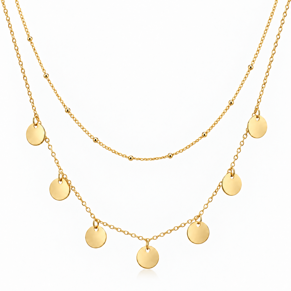 Mezcla de Collar de Capas con Medallas y Malla (Chapado en Oro 18K)