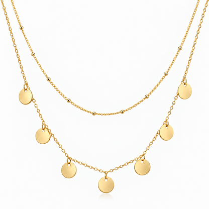 Mezcla de Collar de Capas con Medallas y Malla (Chapado en Oro 18K)