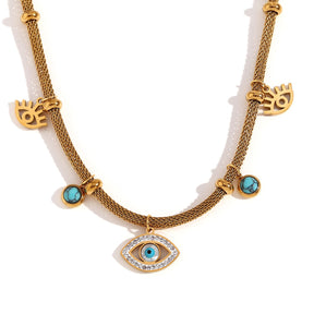 Collar Ojo Turco con Perla Turquesa (Bañado en Oro 18K)