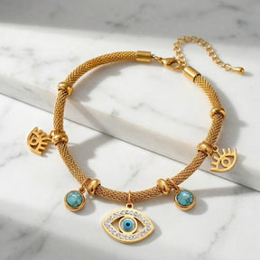 Pulsera Ojo Turco con Perla Turquesa (Chapado en Oro 18K)
