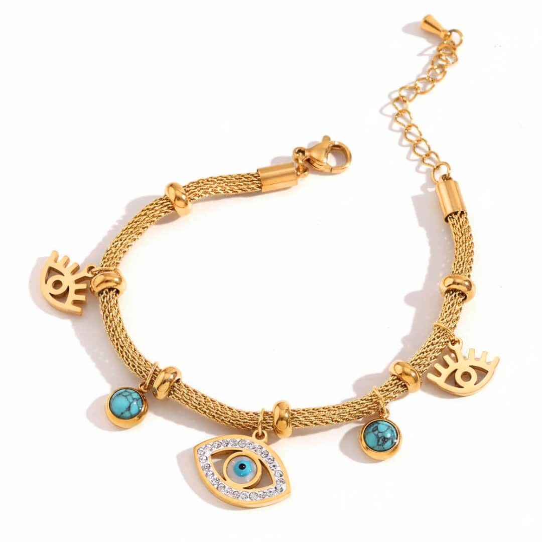 Pulsera Ojo Turco con Perla Turquesa (Chapado en Oro 18K)