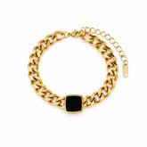 Pulsera de Cadena Ónix Cuadrado (Chapado en Oro)