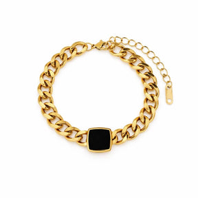 Pulsera de Cadena Ónix Cuadrado (Chapado en Oro)