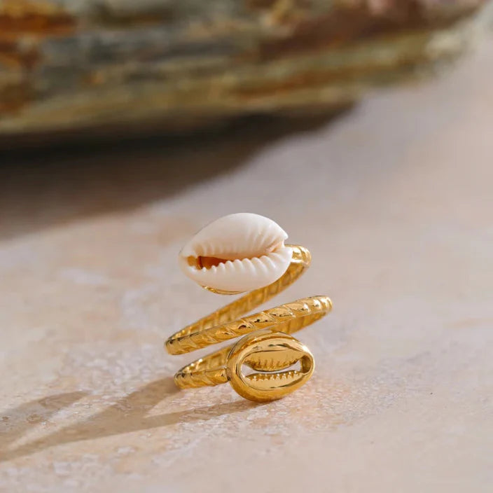 Anillo Doble Caracoles (Chapado en Oro)